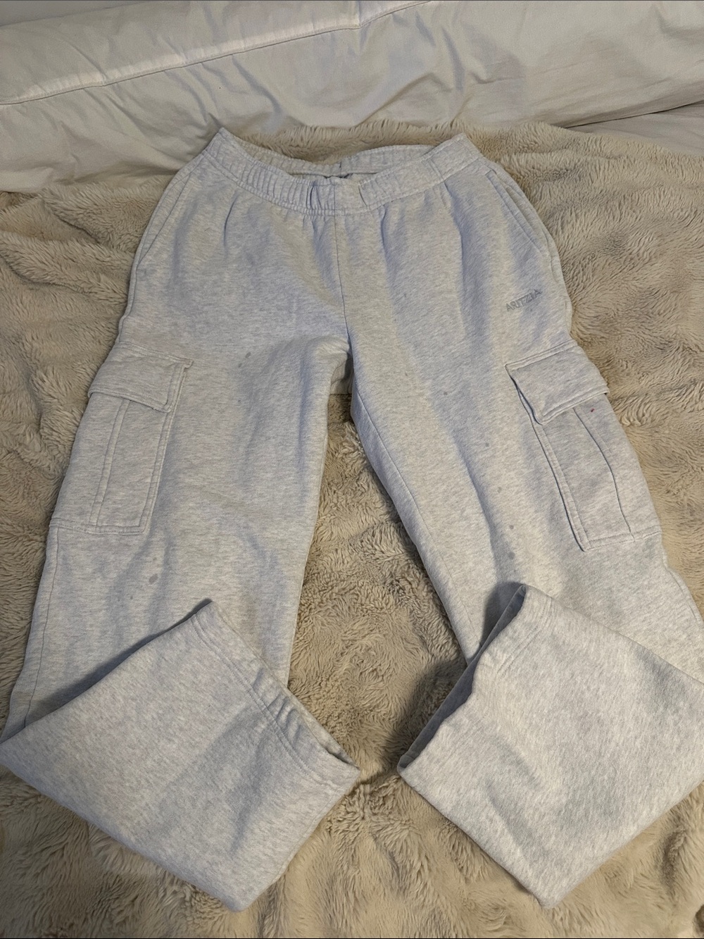 Aritzia Wide-Leg Cargo Sweatpants in Light Gray